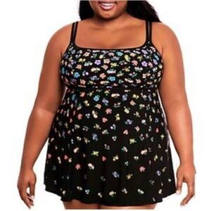 St. John's Bay Tropical Floral Slimming Swim Dress Molded Cups MSRP $109, Sz 22W